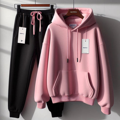 Womens 2 Piece CORE Winter Hooded Co Ord Set MWCWHS2 - Pink Black