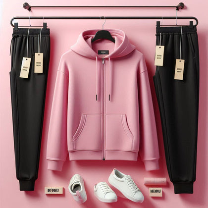 Womens 2 Piece CORE Winter Zip Hooded Co Ord Set MWCWZIPHS1 - Pink Black