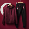 Womens 2 Piece CORE Winter Zip Hooded Co Ord Set MWCWZIPHS1 - Maroon Black