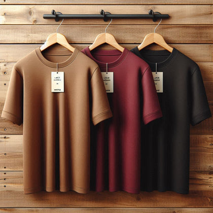 Womens T-Shirt Bundle 3 Boyfriend Loose Fit T-Shirts Brown Maroon Black - WOMTSB6