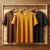 Womens T-Shirt Bundle 3 Boyfriend Loose Fit T-Shirts Yellow Black Brown - WOMTSB14