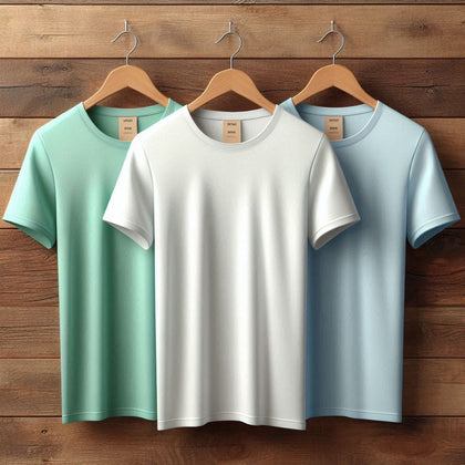 Womens T-Shirt Bundle 3 Boyfriend Loose Fit T-Shirts White Mint Green Light Blue - WOMTSB5