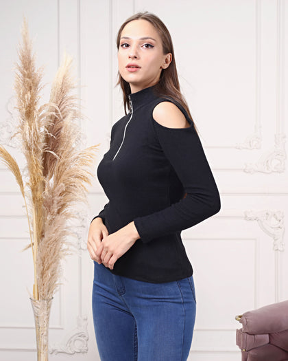 Women's Zip Detail Light Sweater by Memnu - MEWS783