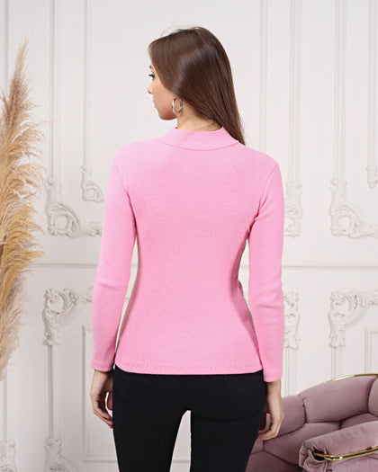 Women's Mock Neck Detail Light Sweater by Memnu - MEWS795