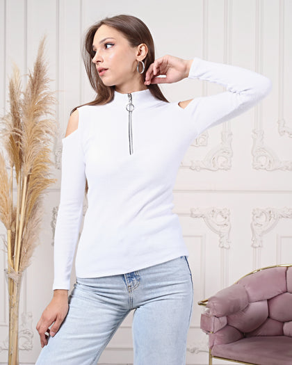 Women's Zip Detail Light Sweater by Memnu - MEWS788