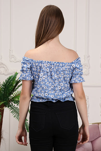 Women's Puff Sleeve Print Detail Top - WST484