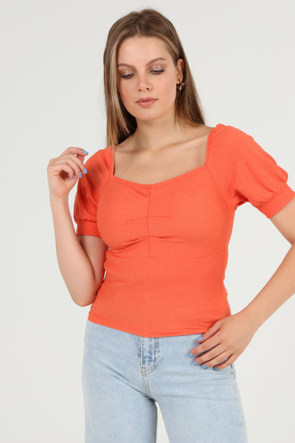 Women's Puff Sleeve Textured Detail Top - WST500