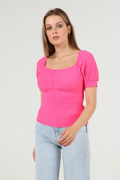 Women's Puff Sleeve Textured Detail Top - WST501