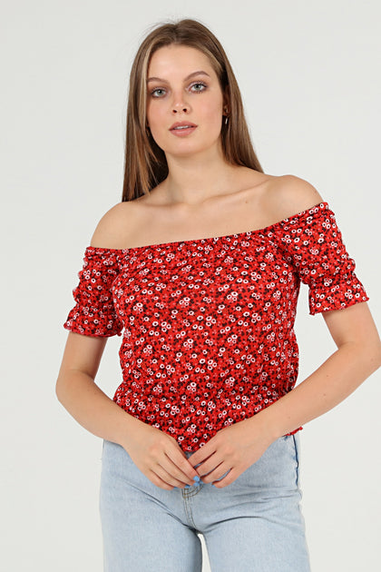 Women's Off Shoulder Print Detail Top - WST486