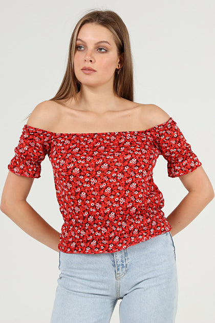 Women's Off Shoulder Print Detail Top - WST486