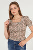 Women's Puff Sleeve Print Detail Top - WST485