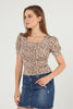 Women's Puff Sleeve Print Detail Top - WST485