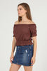 Women's Off Shoulder Textured Detail Top - WST497