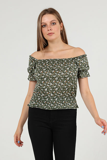 Women's Off Shoulder Print Detail Top - WST493