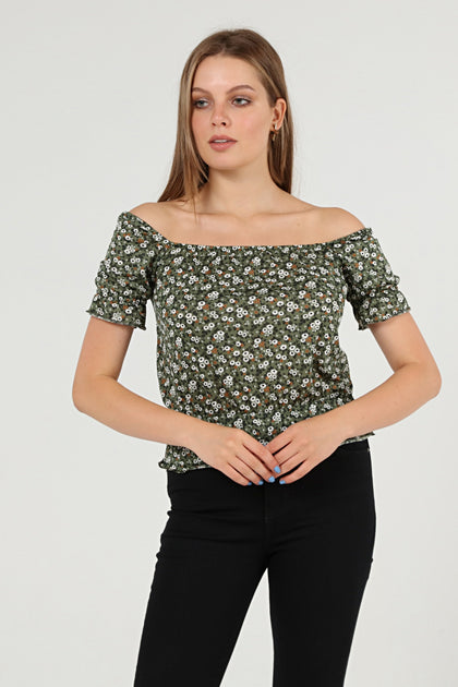 Women's Off Shoulder Print Detail Top - WST493