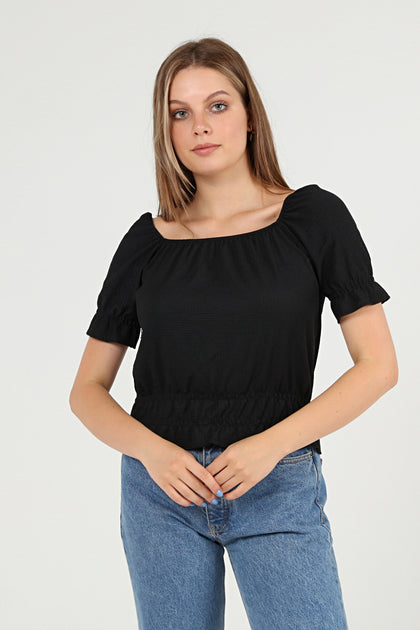 Women's Off Shoulder Textured Detail Top - WST499