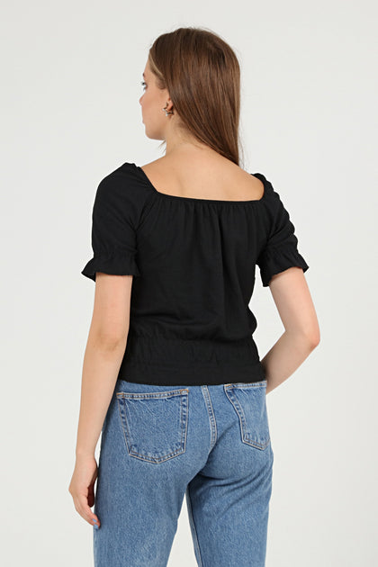 Women's Off Shoulder Textured Detail Top - WST499