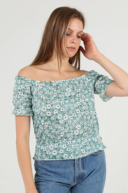 Women's Off Shoulder Print Detail Top - WST495