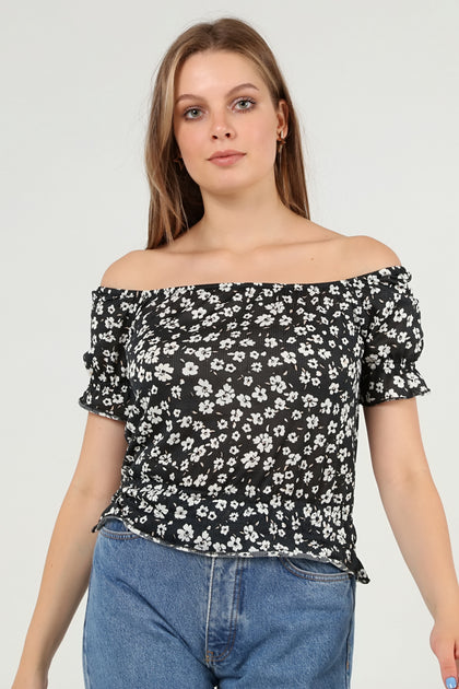 Women's Off Shoulder Print Detail Top - WST494