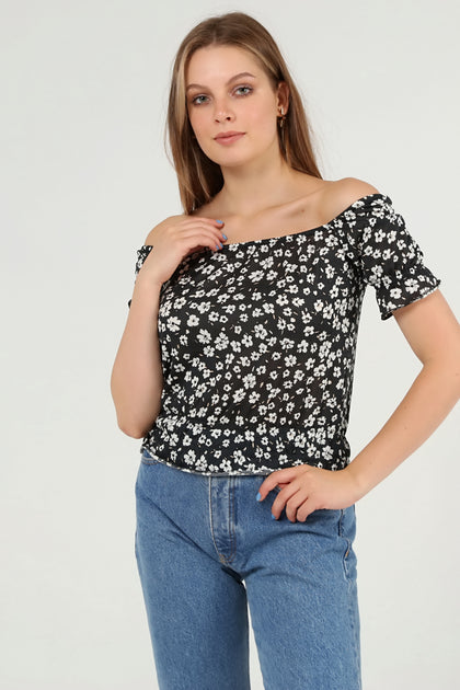 Women's Off Shoulder Print Detail Top - WST494