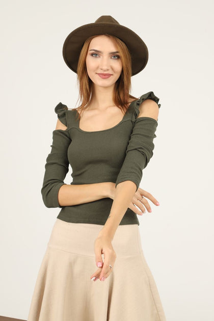 Women's Statement Sleeve Knit Detail Top - WST72