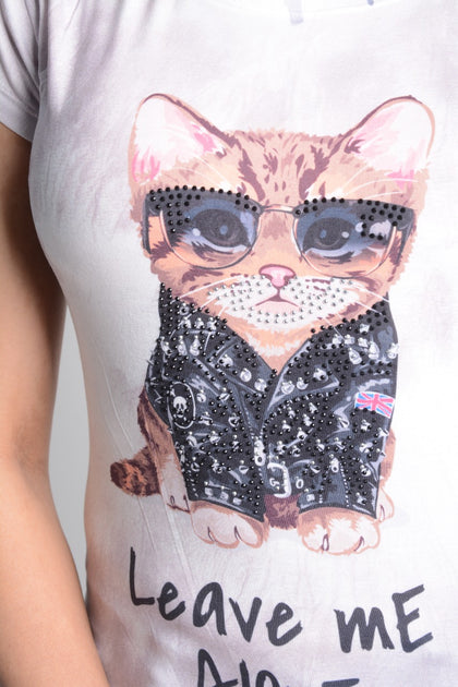 Women's Rhinestone Embellished Printed T-Shirt LTWCPTS3