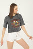 Women's Crop Acid Wash Print Detail Cotton T-Shirt MEPST261