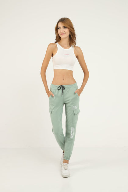 Women's Cargo Pocket Print Detail Jogger Pants - MWJP78