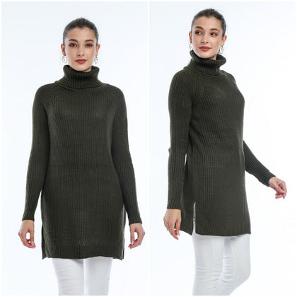 Women's High Neck Knitted Long Sweater by Memnu - MEWS213