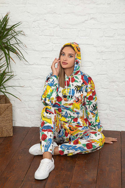 Womens 2 Piece Printed Winter Hooded Co Ord Set WTWFTC86