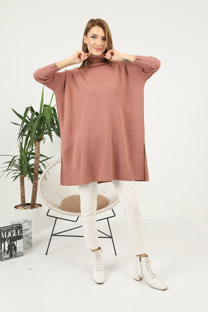 Women's High Neck Oversized Sweater by Memnu - MEWS495