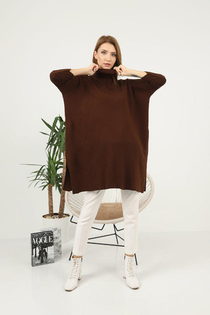 Women's High Neck Oversized Sweater by Memnu - MEWS497