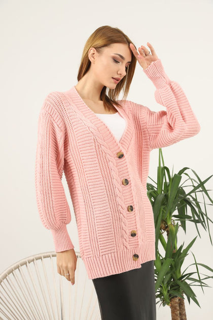 Women's Knitted Cardigan Pattern Detail by Memnu - MEWS577