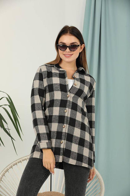 Women's Plaid Shirt Detail Top - WST116