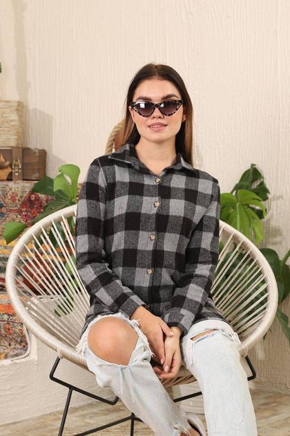 Women's Plaid Shirt Detail Top - WST119