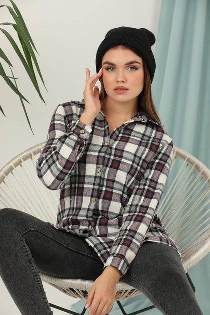 Women's Plaid Shirt Detail Top - WST118