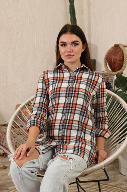 Women's Plaid Shirt Detail Top - WST121