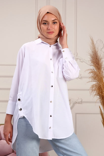 Haya Oversized Button Detail Shirt - HAYWS11