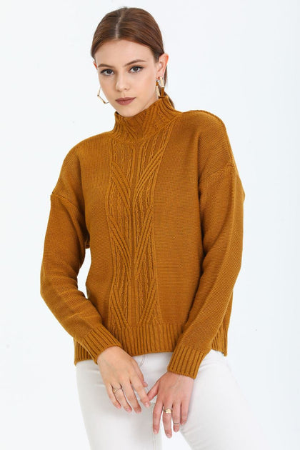 Women's Pattern Knitted High Neck Sweater by Memnu - MEWS750