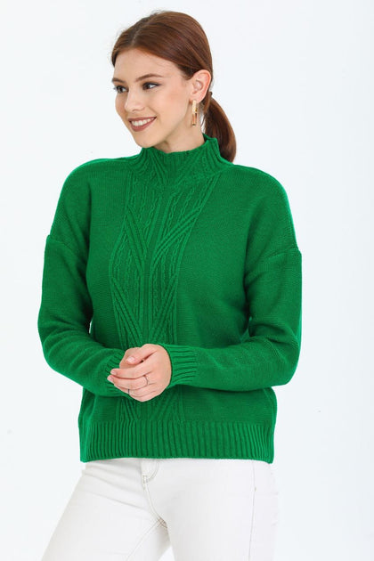 Women's Pattern Knitted High Neck Sweater by Memnu - MEWS751