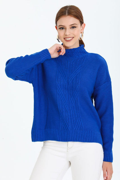 Women's Pattern Knitted High Neck Sweater by Memnu - MEWS749