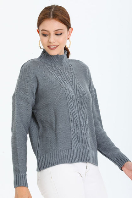 Women's Pattern Knitted High Neck Sweater by Memnu - MEWS741