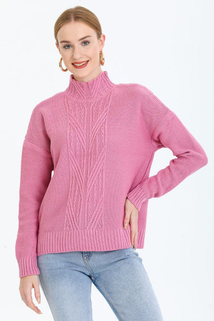 Women's Pattern Knitted High Neck Sweater by Memnu - MEWS748