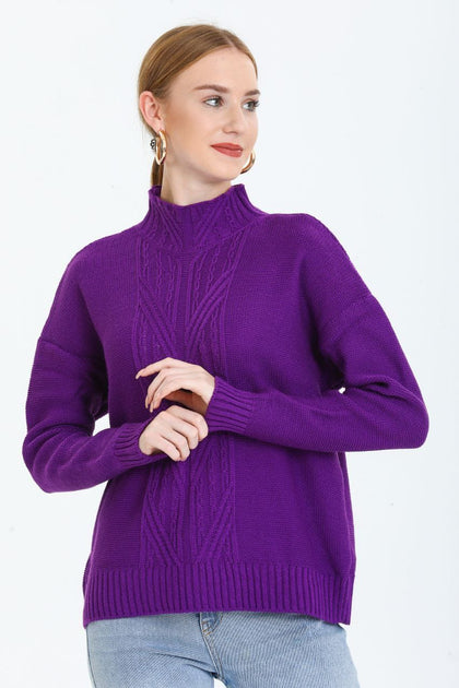 Women's Pattern Knitted High Neck Sweater by Memnu - MEWS746