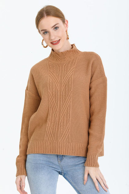 Women's Pattern Knitted High Neck Sweater by Memnu - MEWS755