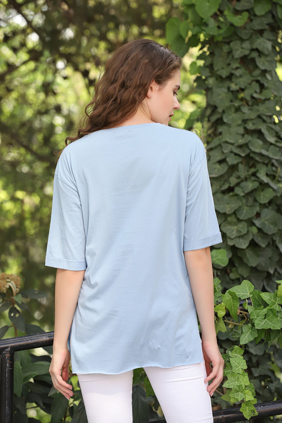 Women's Oversized Print Detail Cotton T-Shirt MEPST165