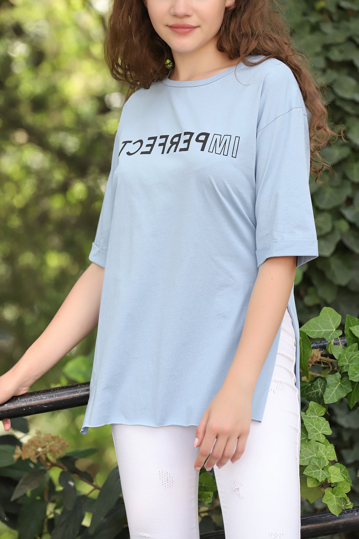 Women's Oversized Print Detail Cotton T-Shirt MEPST165