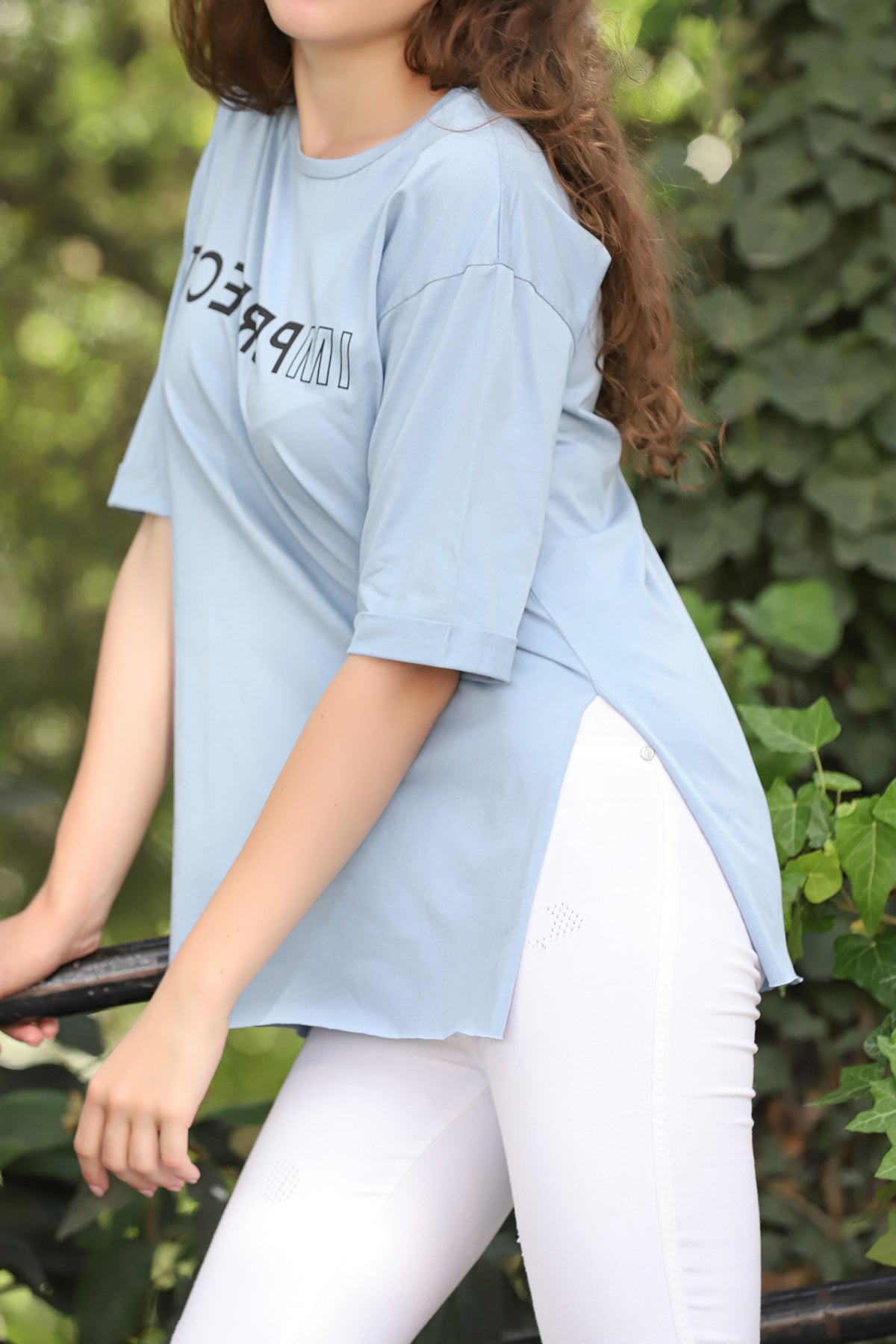 Women's Oversized Print Detail Cotton T-Shirt MEPST165