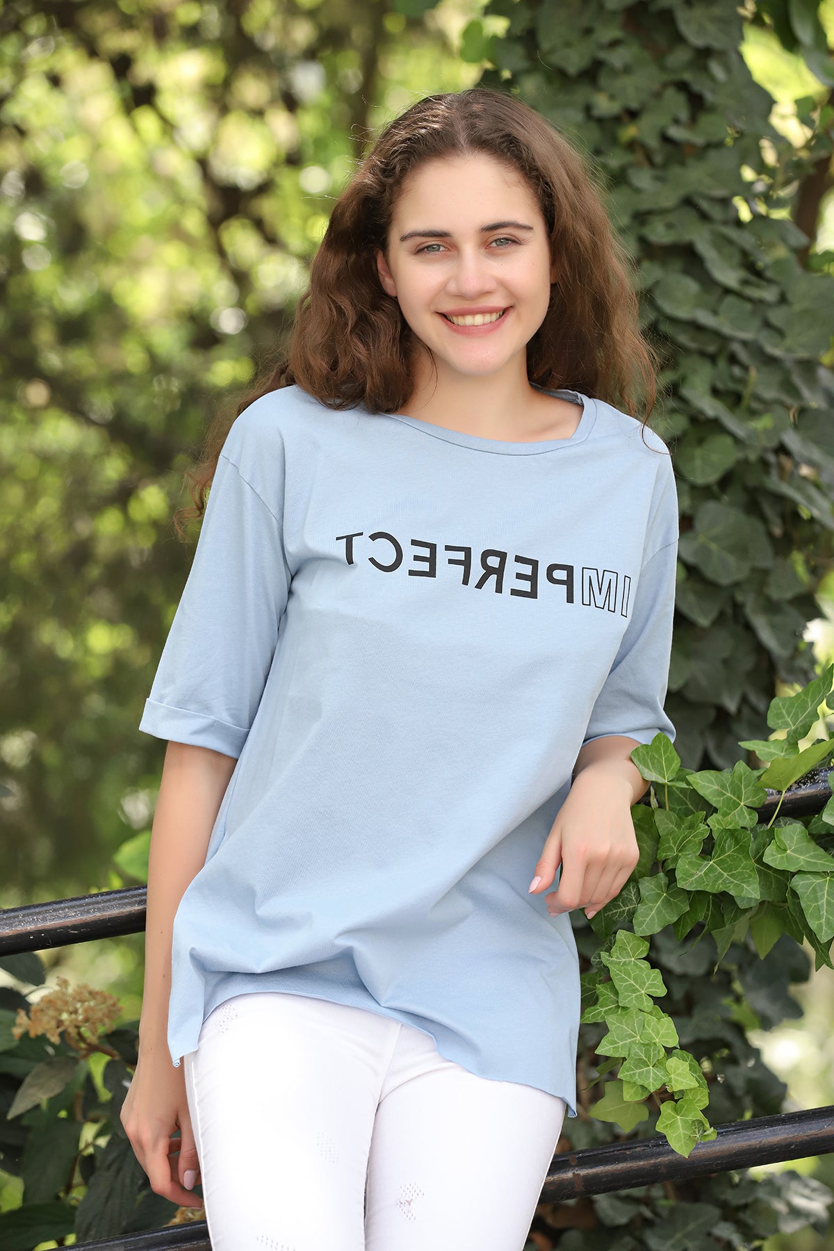 Women's Oversized Print Detail Cotton T-Shirt MEPST165