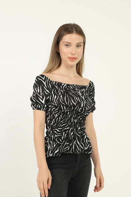 Women's Summer Shirred Detail Printed Top - WST8